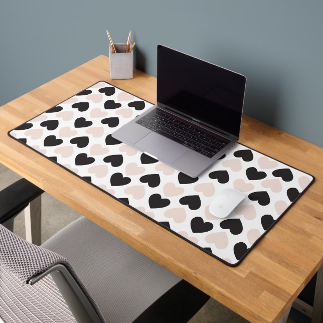 Motif moderne Blush Rose Black Love Hearts (Bureau 2)