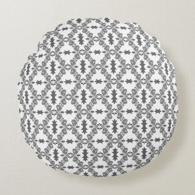 Motif moderne Graphite Damask Coussin rond (Devant)