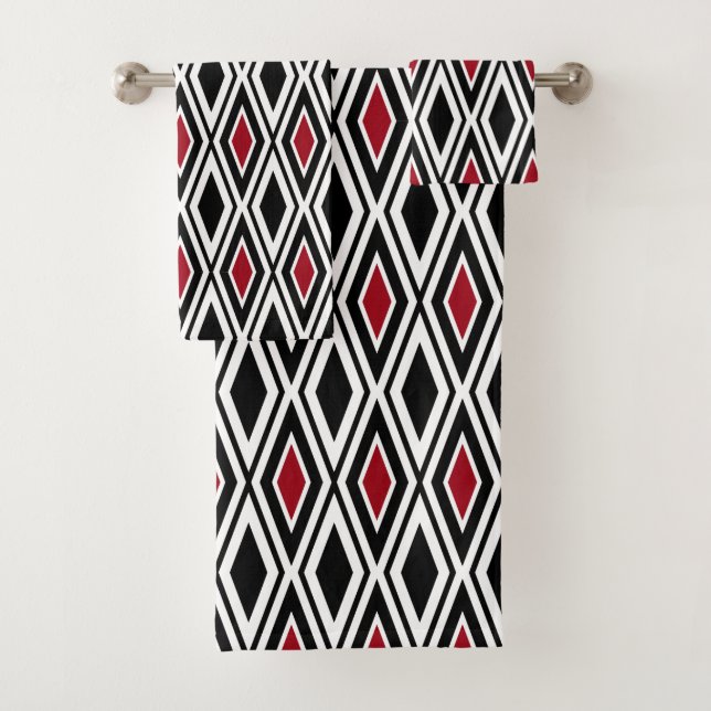 Motif moderne noir blanc rouge diamant (En situation)