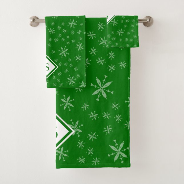 Motif moderne Snowflake sur Green Monogramme (En situation)
