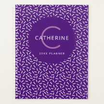 Motif moderne violet saupoudré Monogramme Nom Plan