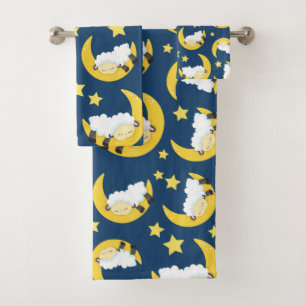 Motif mouton, Mouton couché, Lune, Étoiles