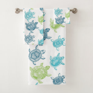 Motif Navy Blue Aqua Lime Green Sea Turttes