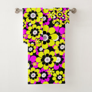 Motif néon floral lumineux cramoisi et flux jaune