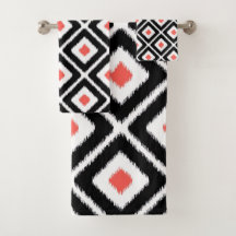 Motif noir, corail, blanc Ikat Diamond