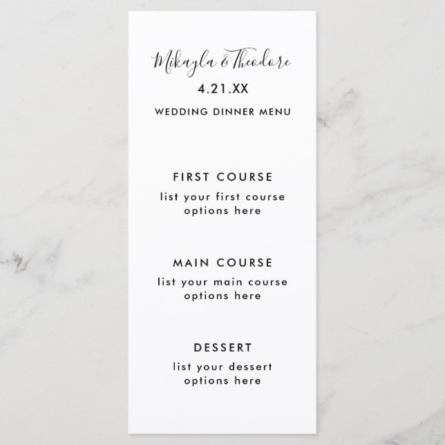 Motif noir et blanc Menu Mariage de script moderne (Devant)