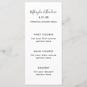 Motif noir et blanc Menu Mariage de script moderne