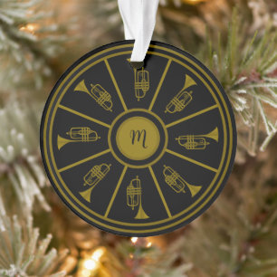 Motif noir et or avec trompettes et monogramme