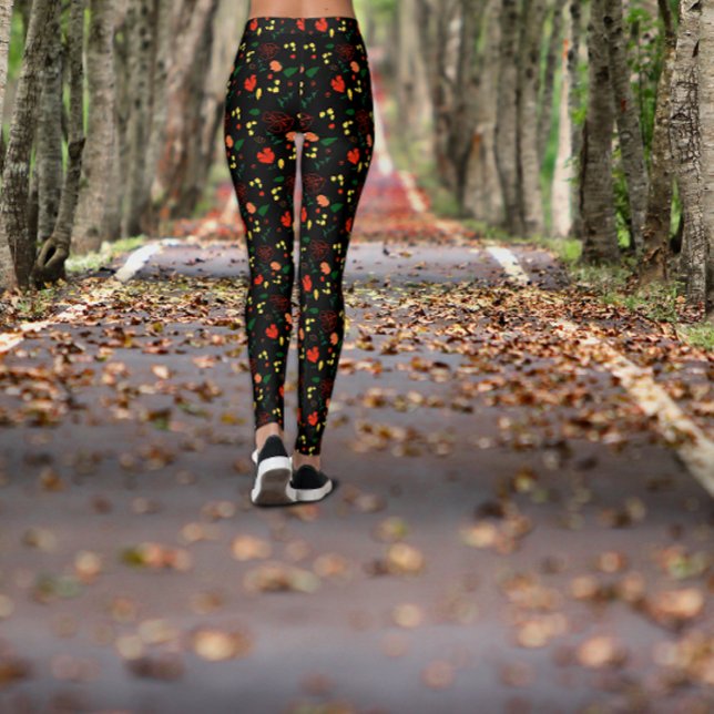 Motif noir pavot rouge feuille leggings (Créateur téléchargé)