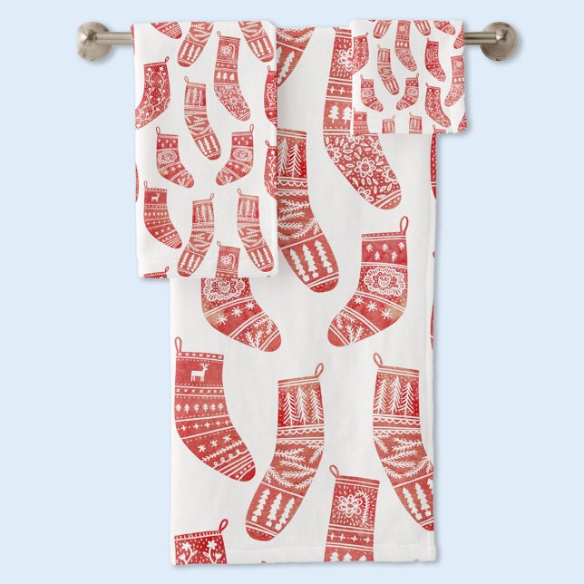 Motif norvégien des restes de Noël (Nordic Scandinavian stockings red and white towel set)