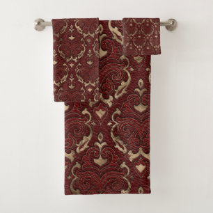Motif oriental - cuir et or rouges