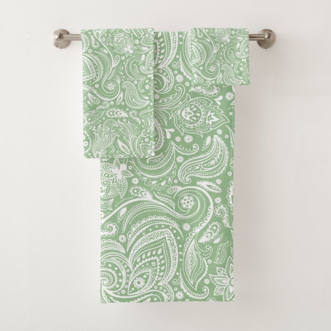 Motif paisley blanc sur arrière - plan vert sage (En situation)