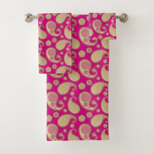 Motif Paisley, Or doux sur le rose Fuchsia profond
