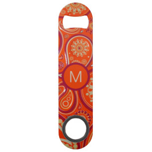 Motif Paisley Orange Orné Monogramme