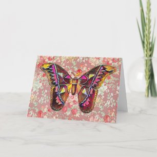Motif papillon rose sur Motif 3 carte de note d'ar