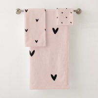 Motif Pastel Moderne Rose et Coeurs Noirs