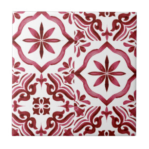 Motif Patchwork de Carreaux d'Azulejo Rouges Décor