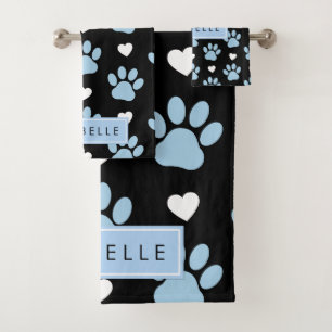 Motif Paw, Bleu Pâtes, Coeurs Blancs, Votre Nom