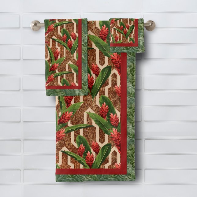 Motif Plante tropical (Tropical plants geometric pattern bath towel set, buy separate pieces, too)
