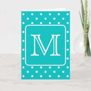 Motif Polka turquoise et blanc. Monogramme personn