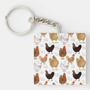 Motif Poule et Œufs sur Fond Blanc