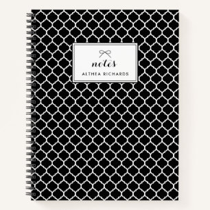 Motif Quatrefoil noir Carnet personnalisé