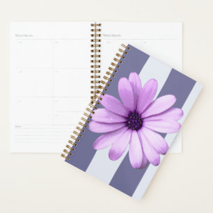motif rayé avec marguerites violettes