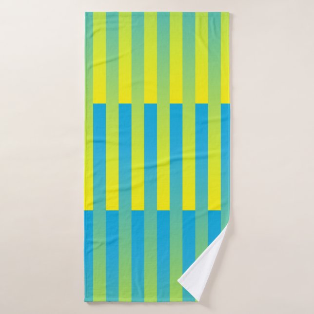 Motif rayé bleu jaune vert (Serviette de bain)