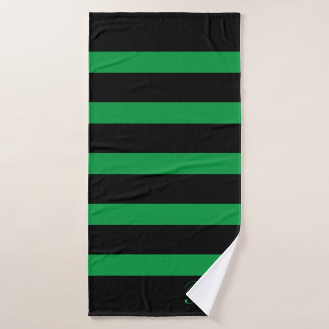 Motif rayures noir et vert (Serviette de bain)