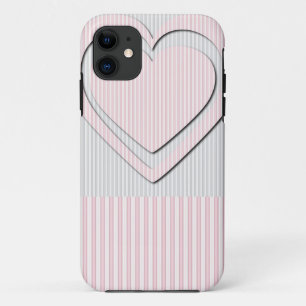 Motif rétro Coeur rose rayé #1 - coque iphone