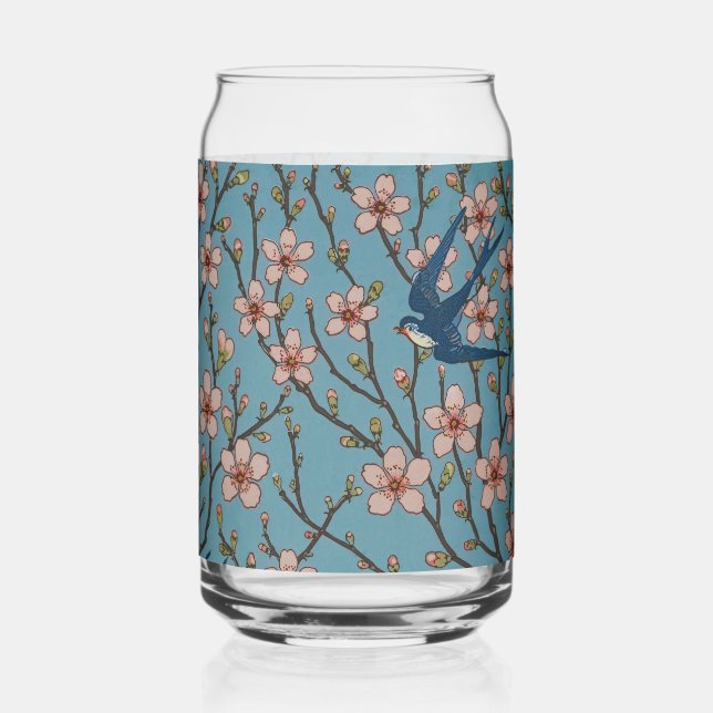 Motif rétro de l'hirondelle à fleurs bleues par Wa (Verso)