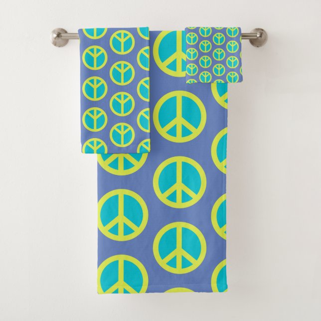 Motif rétro hippie de paix en bleu   (En situation)