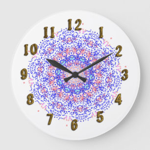 Motif rose bleu dentelle jolie horloge murale