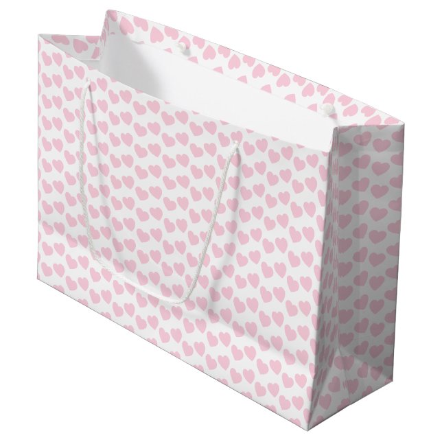 Motif rose-clair de coeur sur le grand sac blanc (Devant Angle)