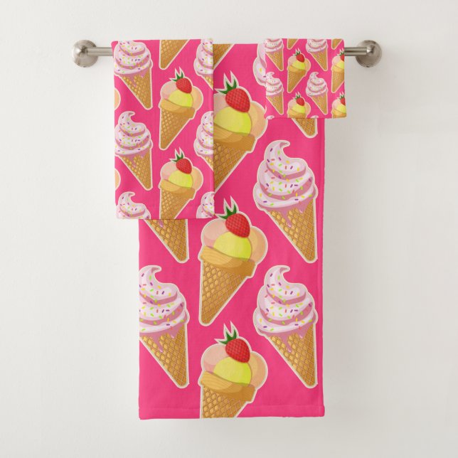 Motif rose Kawaii avec crème glacée aux fraises (En situation)