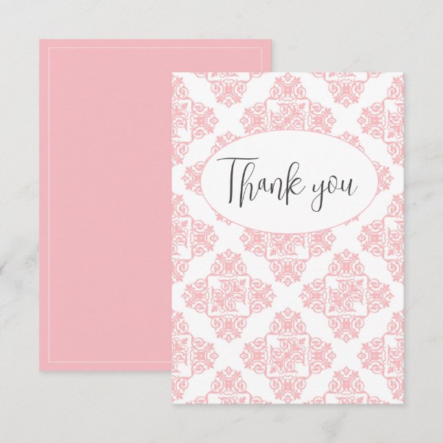 Motif rose Pastel Damask Carte de remerciements pl (Devant / Derrière)