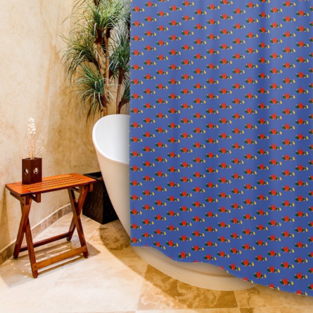 Motif rouge jaune fleur sauvage bleu rideau de dou (Créateur téléchargé)