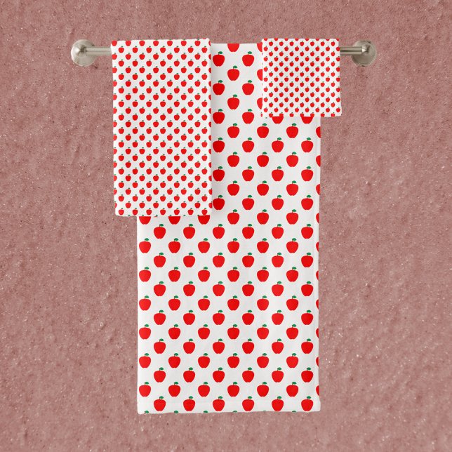 Motif rouge pomme (Towels with a fun red apple pattern)