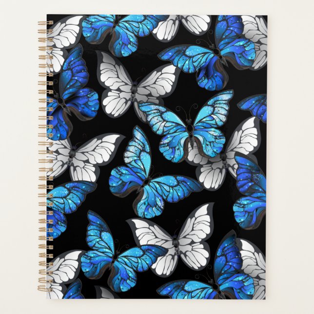 Motif sans couleur foncée avec papillons bleus Mor (Devant)