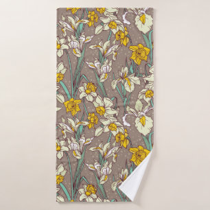 Motif sans couture avec de beaux iris et narcisses