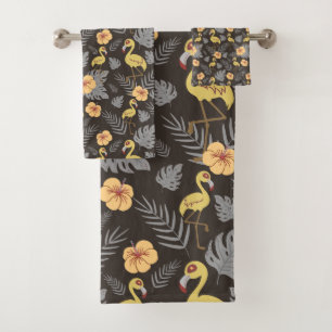 motif sans couture Flamant rose avec fleurs et feu