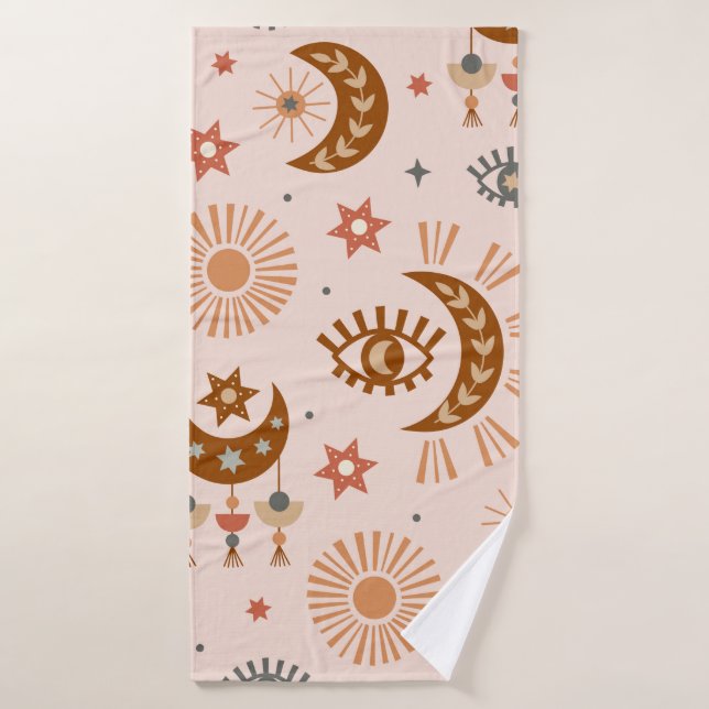 motif sans soudure avec oeil céleste, lune, soleil (Serviette de bain)