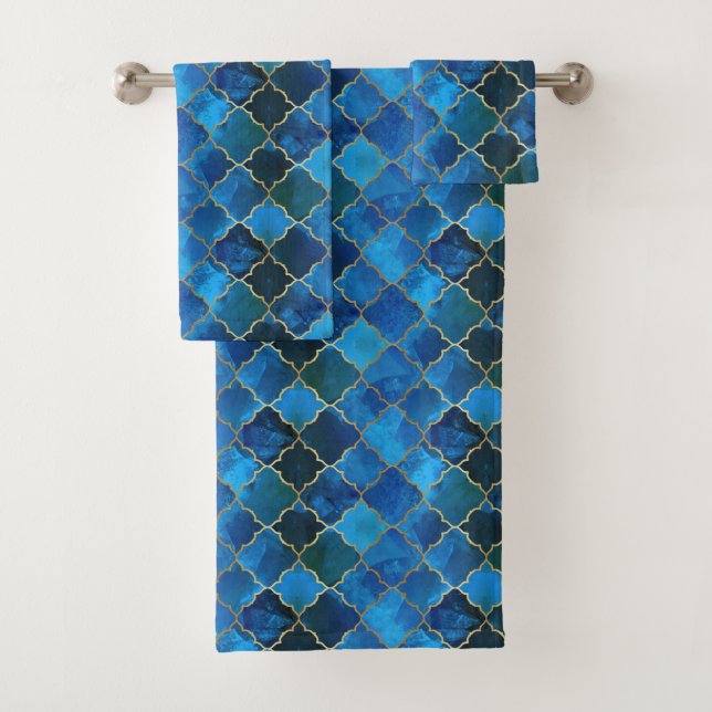Motif Sapphire Gemstone & Gold Marocain Carrelage (En situation)