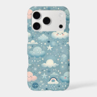 Motif Sky Whimsical avec nuages, étoiles - Bleu