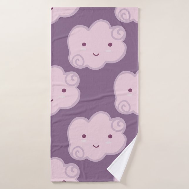 Motif souriant ciel nuageux transparent sur lilac  (Serviette de bain)