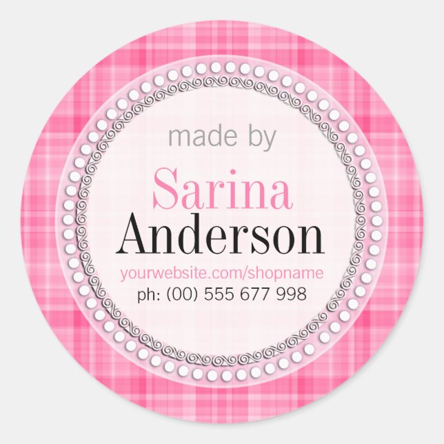 Motif Tartan Rose Fabriqué Par Des Stickers Étique (Devant)
