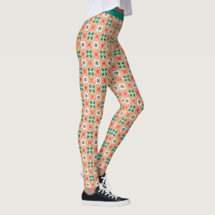 Motif tendance Sud-Ouest Saumon Turquoise Leggings