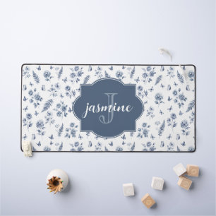 Motif toile français monogramme nom aquarelle bleu