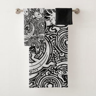 Motif tribal aztèque Axolotl Xolotl noir et blanc