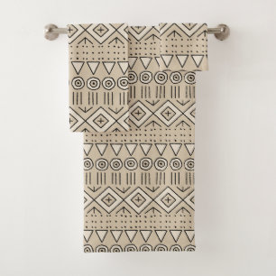 Motif tribal en tissu de boue, Crème, Beige, Noir